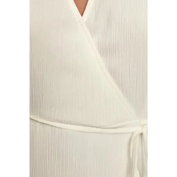 Lulus White Wrap Maxi Dress Flutter Sleeve Tie Waist Slit Boho Women’s M - Picture 4 of 15